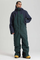 Men's Black & Green Insulated Color-block  Utility Baggy One-Piece Ski Suit